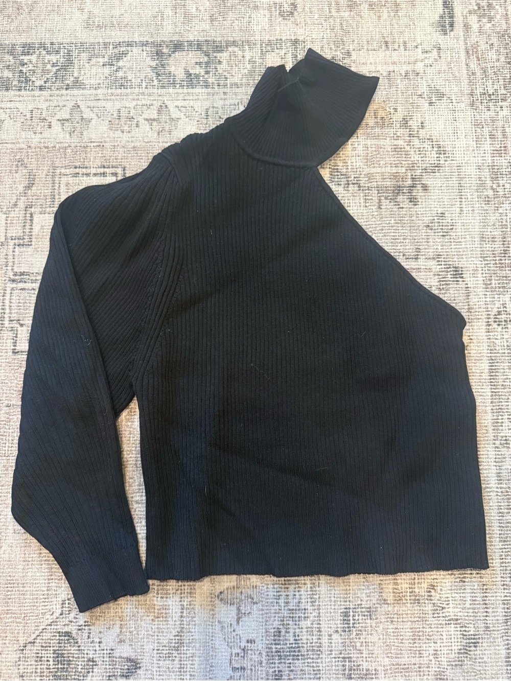 Zara Black One-Shoulder Ribbed Sweater